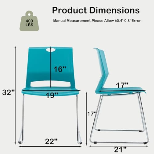Stackable Chairs Set of 4 for Break Waiting Room Conference Church, Blue in Blue, alternate view 3