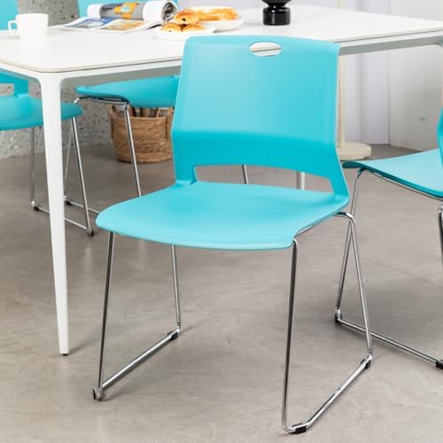 Stackable Chairs Set of 4 for Break Waiting Room Conference Church, Blue in Blue, alternate view 4