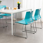 Stackable Chairs Set of 4 for Break Waiting Room Conference Church, Blue in Blue, alternate view 5