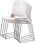 Stackable Chairs Set of 4 for Break Waiting Room Conference Church, White in White