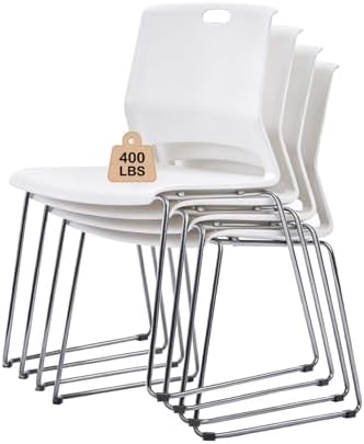 Stackable Chairs Set of 4 for Break Waiting Room Conference Church, White in White