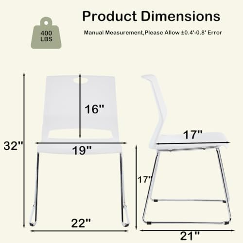 Stackable Chairs Set of 4 for Break Waiting Room Conference Church, White in White, alternate view 3