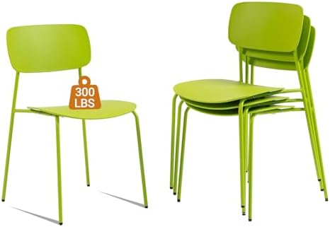 Stackable Chairs Set of 4, Metal Waiting Room Chairs with Plastic Seat, Capacity 300lbs, Stacking Chairs for
