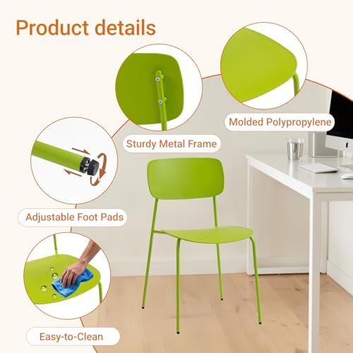 Stackable Chairs Set of 4, Metal Waiting Room Chairs with Plastic Seat, Capacity 300lbs, Stacking Chairs for, alternate view