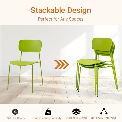 Stackable Chairs Set of 4, Metal Waiting Room Chairs with Plastic Seat, Capacity 300lbs, Stacking Chairs for, alternate view