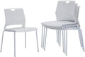 Stackable Chairs Set of 4, Waiting Area &Breakroom Chairs in White with Back