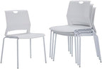 Stackable Chairs Set of 4, Waiting Area &Breakroom Chairs in White with Back