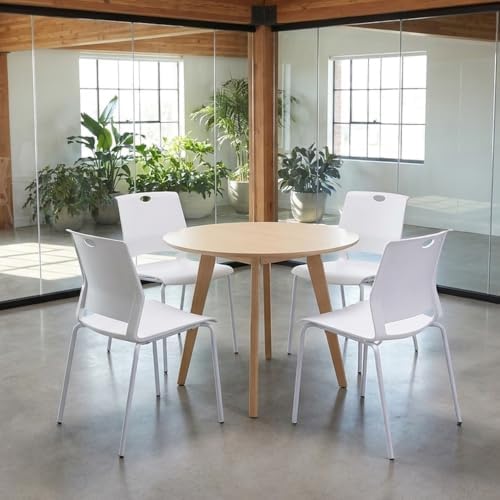 Stackable Chairs Set of 4, Waiting Area &Breakroom Chairs in White with Back, alternate view 2