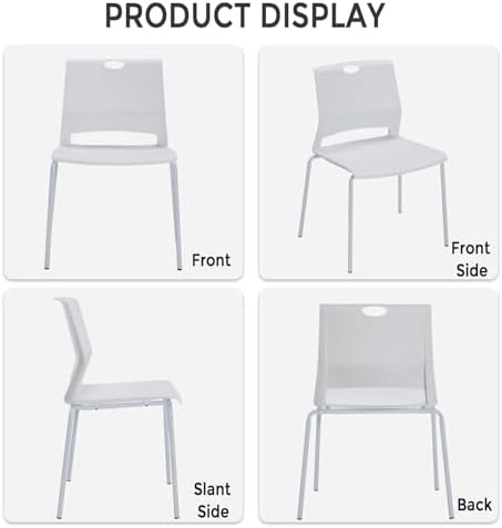 Stackable Chairs Set of 4, Waiting Area &Breakroom Chairs in White with Back, alternate view 3