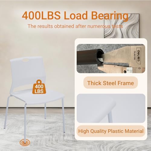 Stackable Chairs Set of 4, Waiting Area &Breakroom Chairs in White with Back, alternate view 4