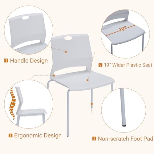 Stackable Chairs Set of 4, Waiting Area &Breakroom Chairs in White with Back, alternate view 6