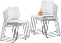 Stackable Chairs Set of 8 for Break Waiting Room Conference Church, White in White