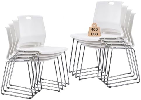 Stackable Chairs Set of 8 for Break Waiting Room Conference Church, White in White