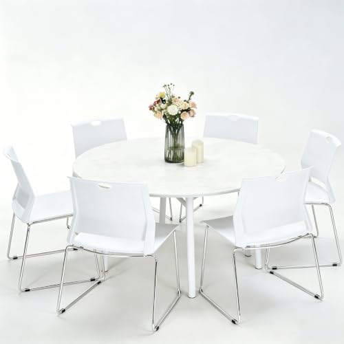 Stackable Chairs Set of 8 for Break Waiting Room Conference Church, White in White, alternate view 6