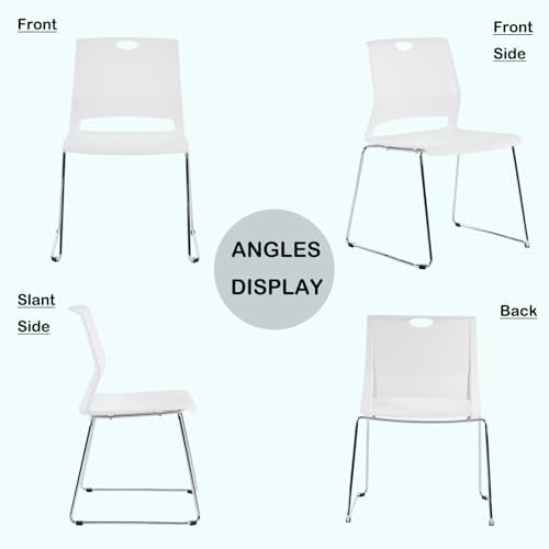 Stackable Chairs Set of 8 for Break Waiting Room Conference Church, White in White, alternate view 7