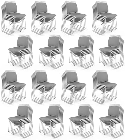 Stackable Chairs Set of 80, Stacking Office Chairs with Metal Sled Base, Ergonomic Plastic Padded Seat & Back