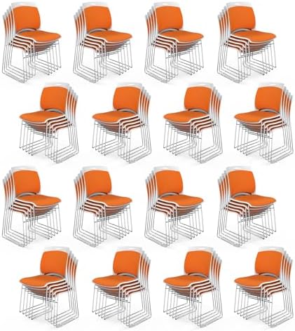 Stackable Chairs Set of 80, Stacking Office Chairs with Metal Sled Base, Ergonomic Plastic Padded Seat & Back