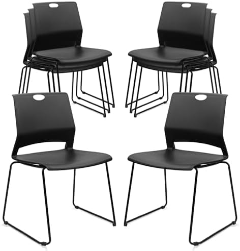 Stackable Guest Reception Chairs, Stacking Office Chair with Ergonomic Lumbar Support & Metal Legs, Plastic Desk