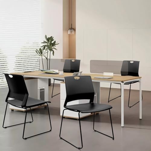 Stackable Guest Reception Chairs, Stacking Office Chair with Ergonomic Lumbar Support & Metal Legs, Plastic Desk, alternate