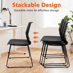 Stackable Guest Reception Chairs, Stacking Office Chair with Ergonomic Lumbar Support & Metal Legs, Plastic Desk, alternate