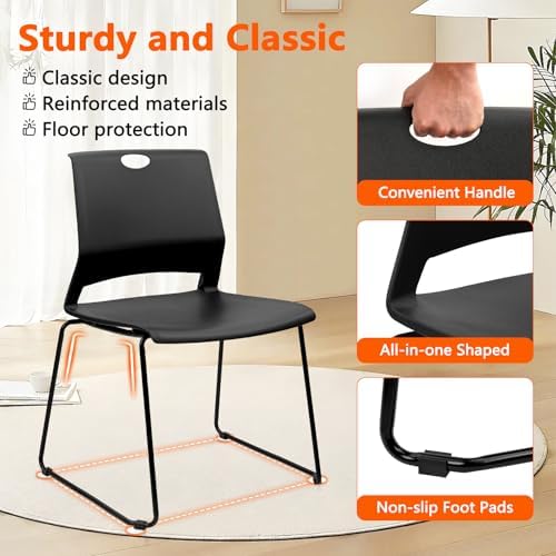 Stackable Guest Reception Chairs, Stacking Office Chair with Ergonomic Lumbar Support & Metal Legs, Plastic Desk, alternate