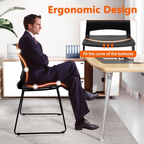 Stackable Guest Reception Chairs, Stacking Office Chair with Ergonomic Lumbar Support & Metal Legs, Plastic Desk, alternate