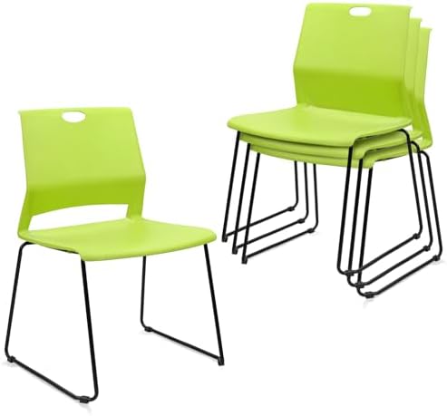 Stackable Guest Reception Chairs, Stacking Office Chair with Ergonomic Lumbar Support & Metal Legs, Plastic Desk