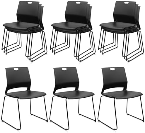 Stackable Guest Reception Chairs, Stacking Office Chair with Ergonomic Lumbar Support & Metal Legs, Plastic Desk