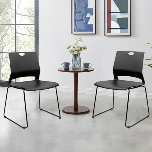 Stackable Guest Reception Chairs, Stacking Office Chair with Ergonomic Lumbar Support & Metal Legs, Plastic Desk, alternate