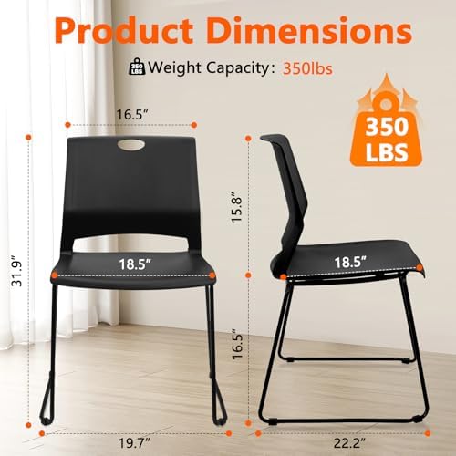 Stackable Guest Reception Chairs, Stacking Office Chair with Ergonomic Lumbar Support & Metal Legs, Plastic Desk, alternate