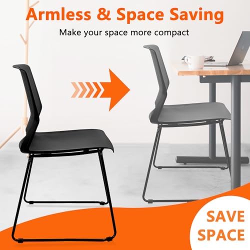 Stackable Guest Reception Chairs, Stacking Office Chair with Ergonomic Lumbar Support & Metal Legs, Plastic Desk, alternate