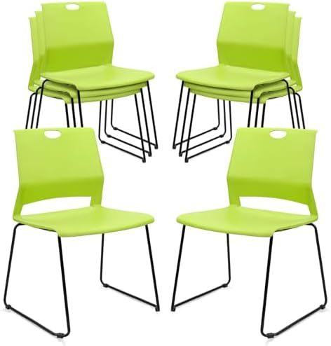 Stackable Guest Reception Chairs, Stacking Office Chair with Ergonomic Lumbar Support & Metal Legs, Plastic Desk