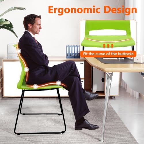 Stackable Guest Reception Chairs, Stacking Office Chair with Ergonomic Lumbar Support & Metal Legs, Plastic Desk, alternate