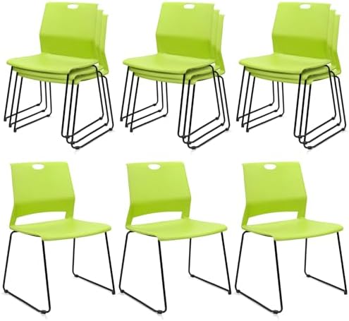 Stackable Guest Reception Chairs, Stacking Office Chair with Ergonomic Lumbar Support & Metal Legs, Plastic Desk
