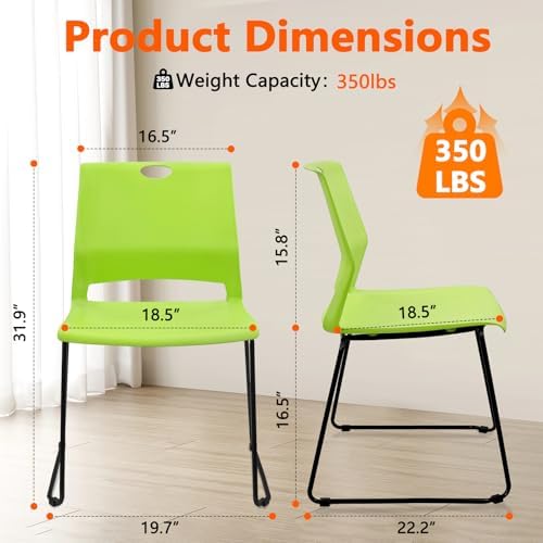 Stackable Guest Reception Chairs, Stacking Office Chair with Ergonomic Lumbar Support & Metal Legs, Plastic Desk, alternate