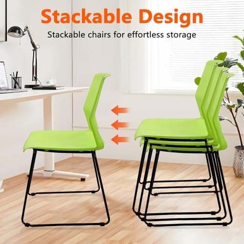Stackable Guest Reception Chairs, Stacking Office Chair with Ergonomic Lumbar Support & Metal Legs, Plastic Desk, alternate