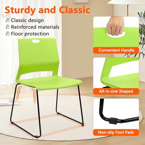 Stackable Guest Reception Chairs, Stacking Office Chair with Ergonomic Lumbar Support & Metal Legs, Plastic Desk, alternate
