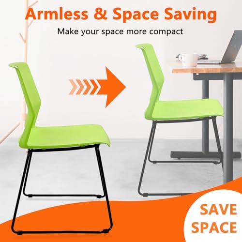 Stackable Guest Reception Chairs, Stacking Office Chair with Ergonomic Lumbar Support & Metal Legs, Plastic Desk, alternate