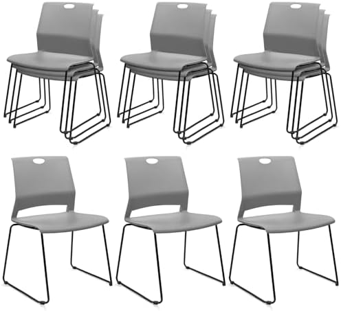 Stackable Guest Reception Chairs, Stacking Office Chair with Ergonomic Lumbar Support & Metal Legs, Plastic Desk