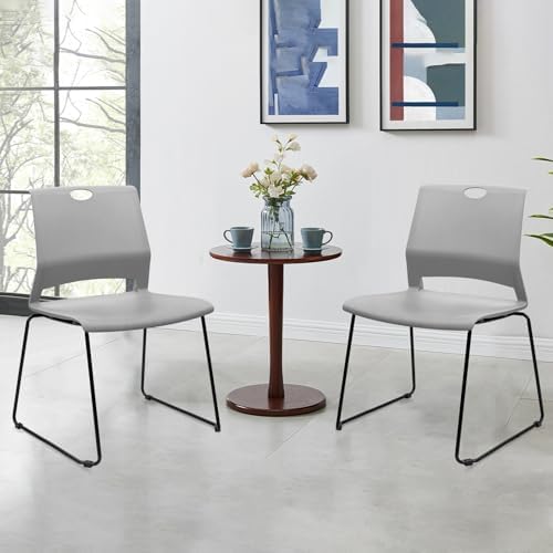 Stackable Guest Reception Chairs, Stacking Office Chair with Ergonomic Lumbar Support & Metal Legs, Plastic Desk, alternate