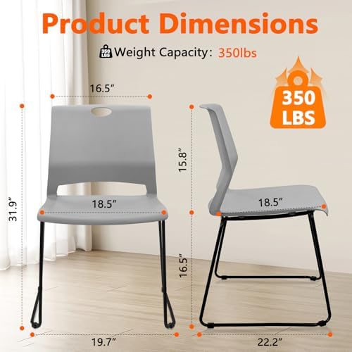 Stackable Guest Reception Chairs, Stacking Office Chair with Ergonomic Lumbar Support & Metal Legs, Plastic Desk, alternate