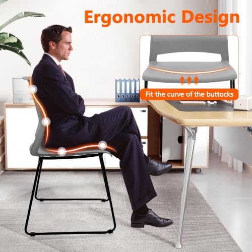 Stackable Guest Reception Chairs, Stacking Office Chair with Ergonomic Lumbar Support & Metal Legs, Plastic Desk, alternate