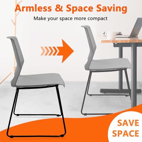 Stackable Guest Reception Chairs, Stacking Office Chair with Ergonomic Lumbar Support & Metal Legs, Plastic Desk, alternate