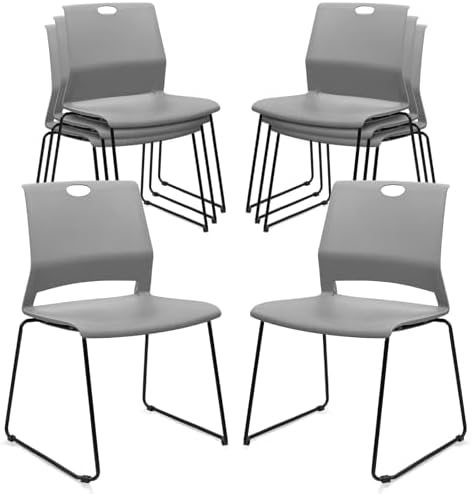 Stackable Guest Reception Chairs, Stacking Office Chair with Ergonomic Lumbar Support & Metal Legs, Plastic Desk