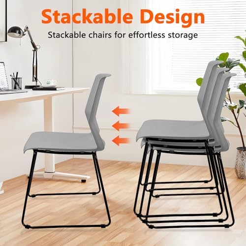 Stackable Guest Reception Chairs, Stacking Office Chair with Ergonomic Lumbar Support & Metal Legs, Plastic Desk, alternate