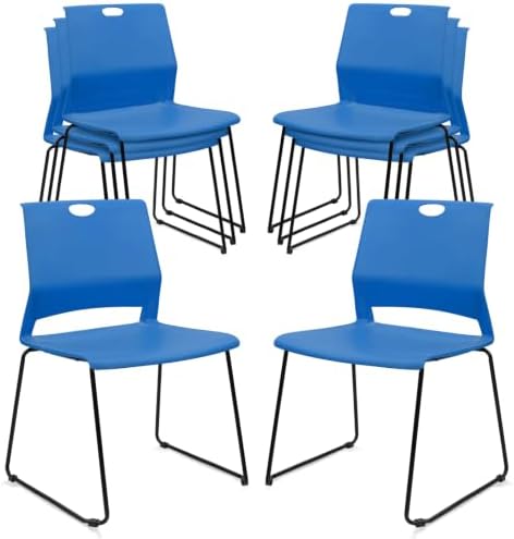 Stackable Guest Reception Chairs, Stacking Office Chair with Ergonomic Lumbar Support & Metal Legs, Plastic Desk