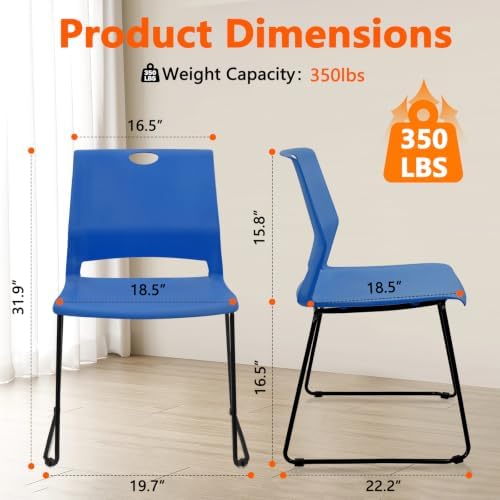 Stackable Guest Reception Chairs, Stacking Office Chair with Ergonomic Lumbar Support & Metal Legs, Plastic Desk, alternate