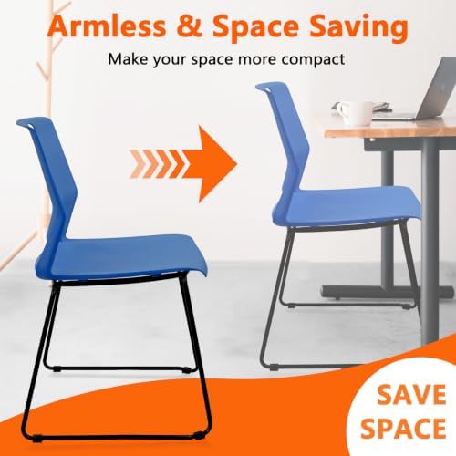 Stackable Guest Reception Chairs, Stacking Office Chair with Ergonomic Lumbar Support & Metal Legs, Plastic Desk, alternate