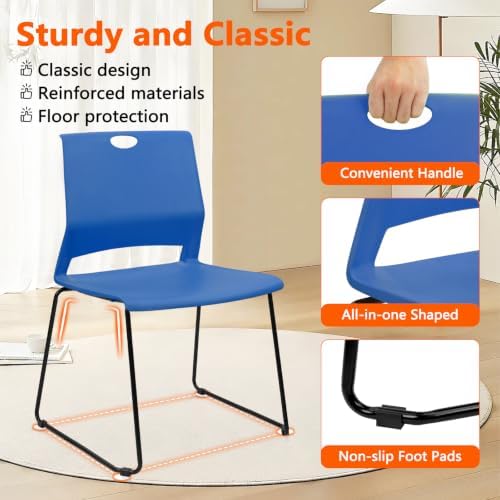 Stackable Guest Reception Chairs, Stacking Office Chair with Ergonomic Lumbar Support & Metal Legs, Plastic Desk, alternate