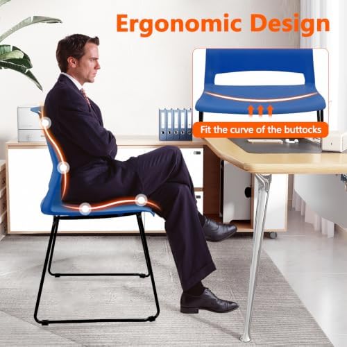 Stackable Guest Reception Chairs, Stacking Office Chair with Ergonomic Lumbar Support & Metal Legs, Plastic Desk, alternate